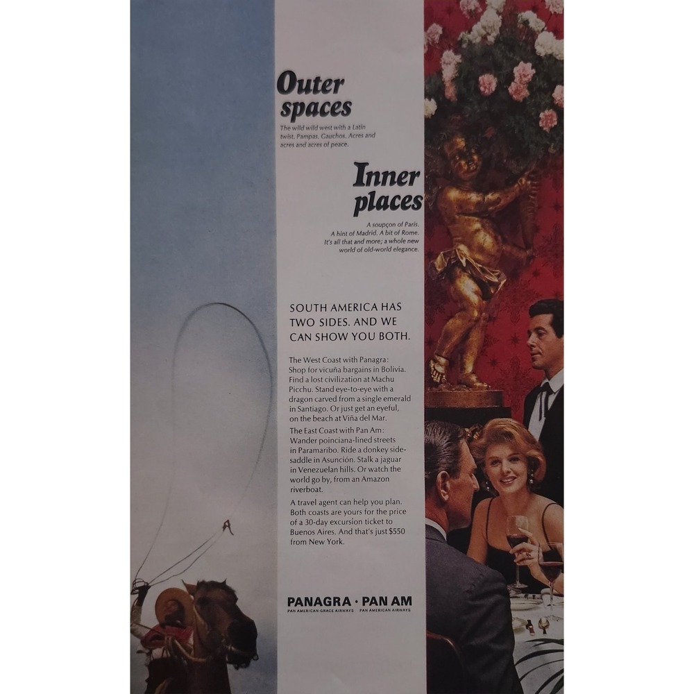 Panagra Pan Am Magazine Ad 1960s South America Travel Vintage Print Ephemera